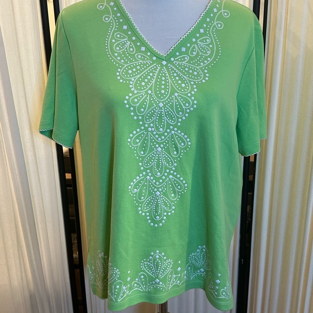 Alfred Dunner Green Embellished Boxy Blouse